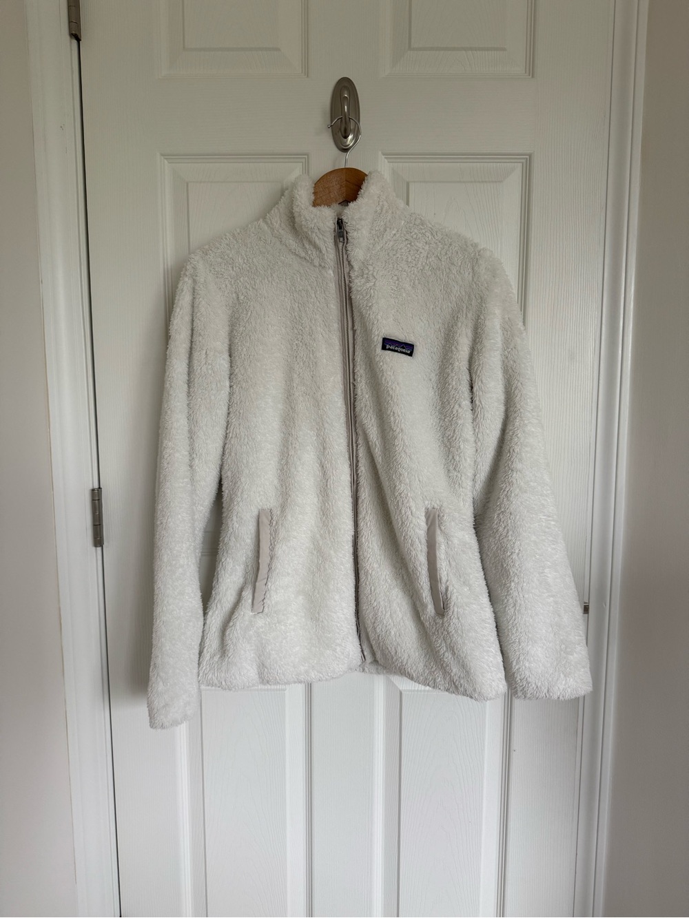 Women’s Patagonia Los Gatos Fleece Jacket Off White Full Zip Mock Neck Size L